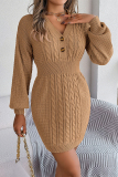 Casual Solid Buttons V Neck Wrapped Skirt Dresses