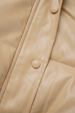 Elegant Solid Patchwork Pocket Buckle Zipper Mandarin Collar Outerwear