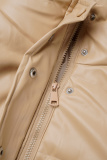 Elegant Solid Patchwork Pocket Buckle Zipper Mandarin Collar Outerwear