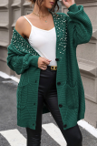 Casual Solid Beading Weave Cardigan Collar Outerwear