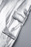 Casual Solid Zipper Mandarin Collar Long Sleeve Two Pieces