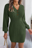 Casual Solid Buttons V Neck Wrapped Skirt Dresses