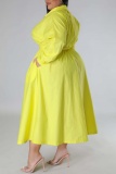 Yellow Casual Solid Patchwork Turndown Collar Shirt Dress Plus Size Dresses