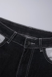 Street Color Block Patchwork Pocket Buttons Contrast Zipper High Waist Loose Denim Jeans