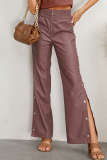 Casual Solid Patchwork Slit Regular High Waist Conventional Solid Color Trousers