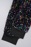 Street Sequins Patchwork O Neck Long Sleeve Two Pieces