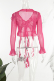 Rose Red Sexy Casual Solid Tassel Bandage Tops