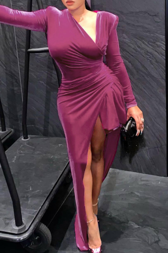 Casual Solid Patchwork Asymmetrical Collar Irregular Dress Dresses