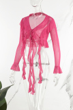 Rose Red Sexy Casual Solid Tassel Bandage Tops