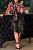 Casual Patchwork Pearl Asymmetrical Plus Size Skirt