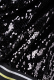 Casual Patchwork Sequins Zipper Collar Outerwear