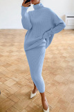 Casual Solid Basic Turtleneck Long Sleeve Two Pieces