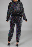 Casual Patchwork Sequins O Neck Plus Size Two Pieces (Mask Included)