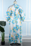 Casual Print Pleated V Neck Long Dress Plus Size Dresses