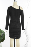 Casual Solid Basic Oblique Collar Long Sleeve Dresses