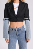 Casual Patchwork Contrast Turn-back Collar Outerwear