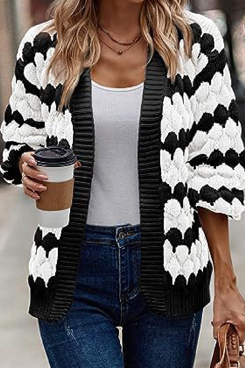 Casual Street Stripe Pocket Patchwork Contrast V Neck Outerwear(4 Colors)