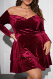 Casual Solid Backless Off the Shoulder Long Sleeve Plus Size Dresses