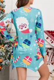 Casual Print Santa Claus Asymmetrical V Neck Long Sleeve Dresses