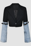 Casual Patchwork Contrast Turn-back Collar Outerwear