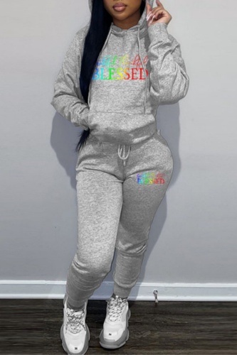 Casual Letter Print Basic Hooded Collar Long Sleeve Two Pieces