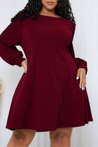 Casual Solid Basic O Neck Long Sleeve Plus Size Dresses