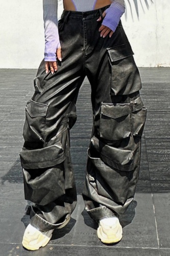 Casual Solid Patchwork Regular High Waist Conventional Solid Color Trousers