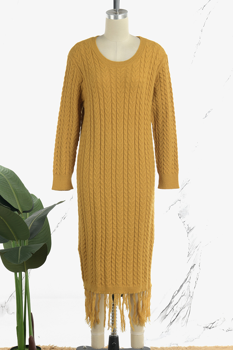 Casual Solid Tassel Patchwork O Neck Outerwear