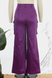 Casual Street Solid Patchwork Pocket Straight High Waist Straight Solid Color Bottoms