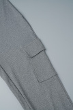 Street Solid Patchwork Pocket U Neck Skinny Jumpsuits