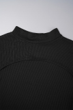 Casual Solid Hollowed Out Half A Turtleneck Long Sleeve Two Pieces