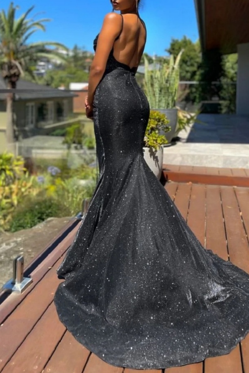 Elegant Spaghetti Straps Prom Dress Backless Formal Gown Sexy Evening Dress Y410
