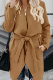 Casual Solid With Belt Turndown Collar Outerwear