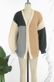 Casual Patchwork Cardigan Collar Outerwear