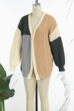 Casual Patchwork Cardigan Collar Outerwear
