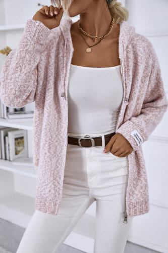 Casual Simplicity Solid Zipper Hooded Collar Tops