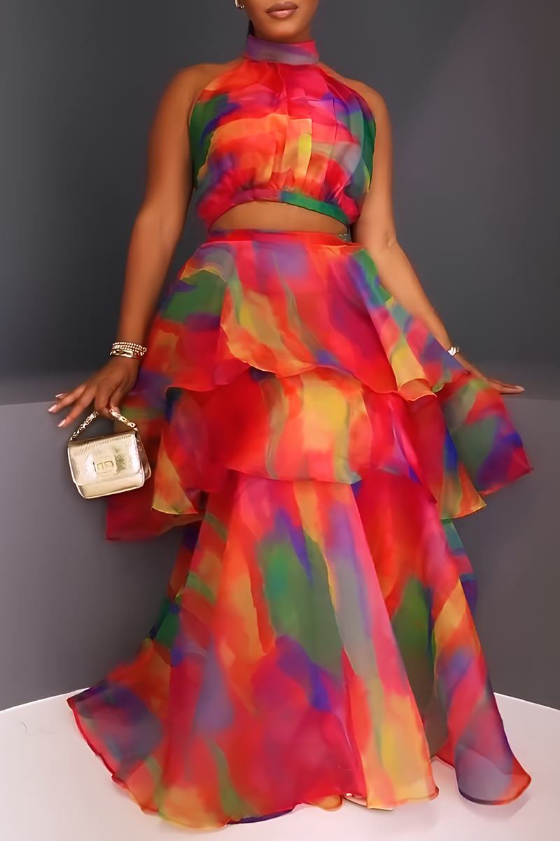 Tie-Dye Halter Top and Mermaid Skirt Set