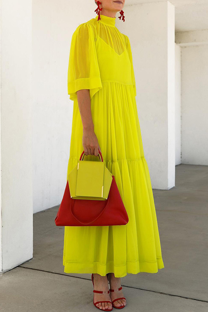 Casual Solid Patchwork Turtleneck Sleeveless Dresses main image 1