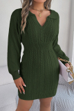 Sexy Solid Weave V Neck Wrapped Skirt Dresses