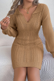 Sexy Solid Weave V Neck Wrapped Skirt Dresses
