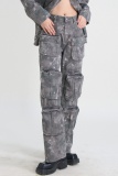 Casual Camouflage Print Patchwork Basic High Waist Regular Denim Jeans