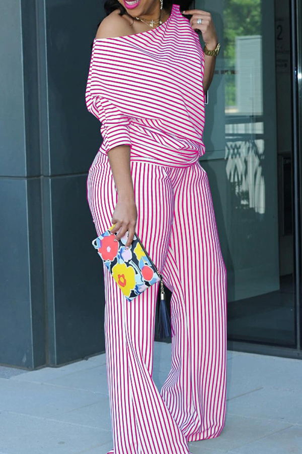 Casual Patchwork Strap Design Contrast Ruffled Trim Oblique Collar Loose Jumpsuits