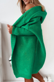 Grass Green Street Solid Asymmetrical Solid Color Hooded Collar Tops