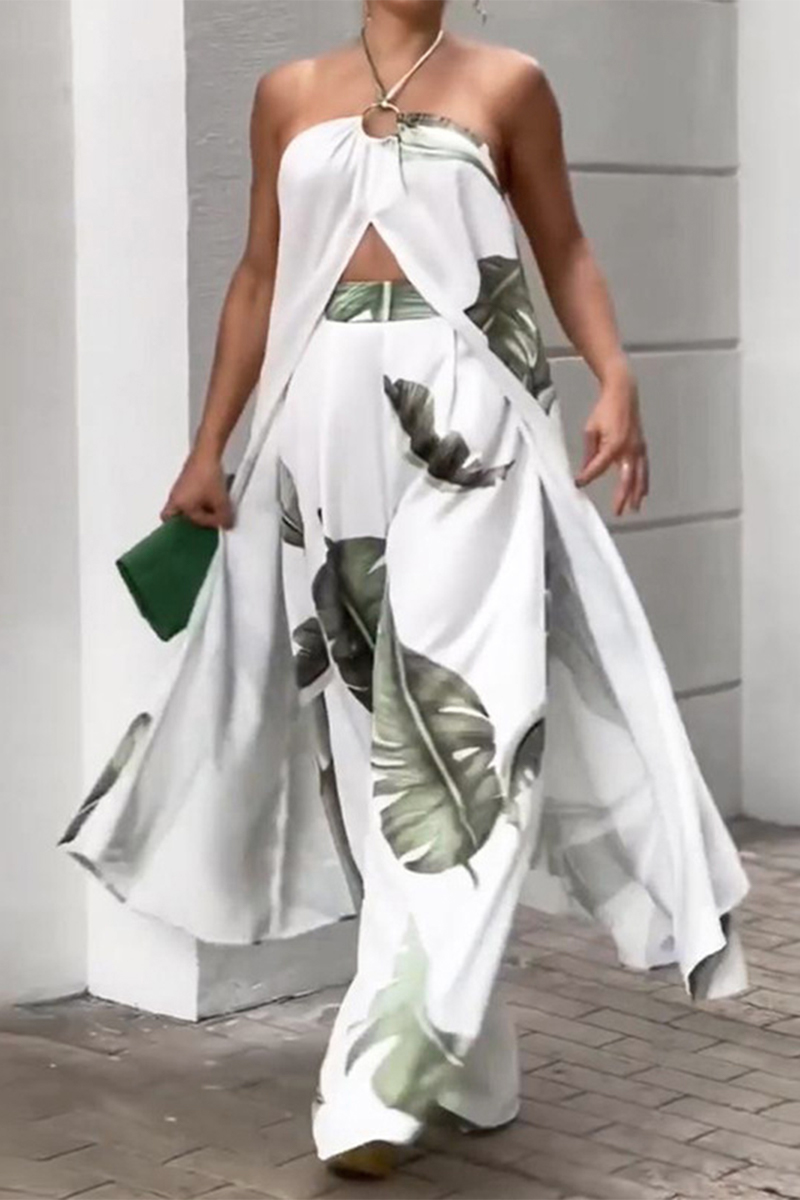 Street Daily Backless Ruched Halter Sleeveless Two Pieces