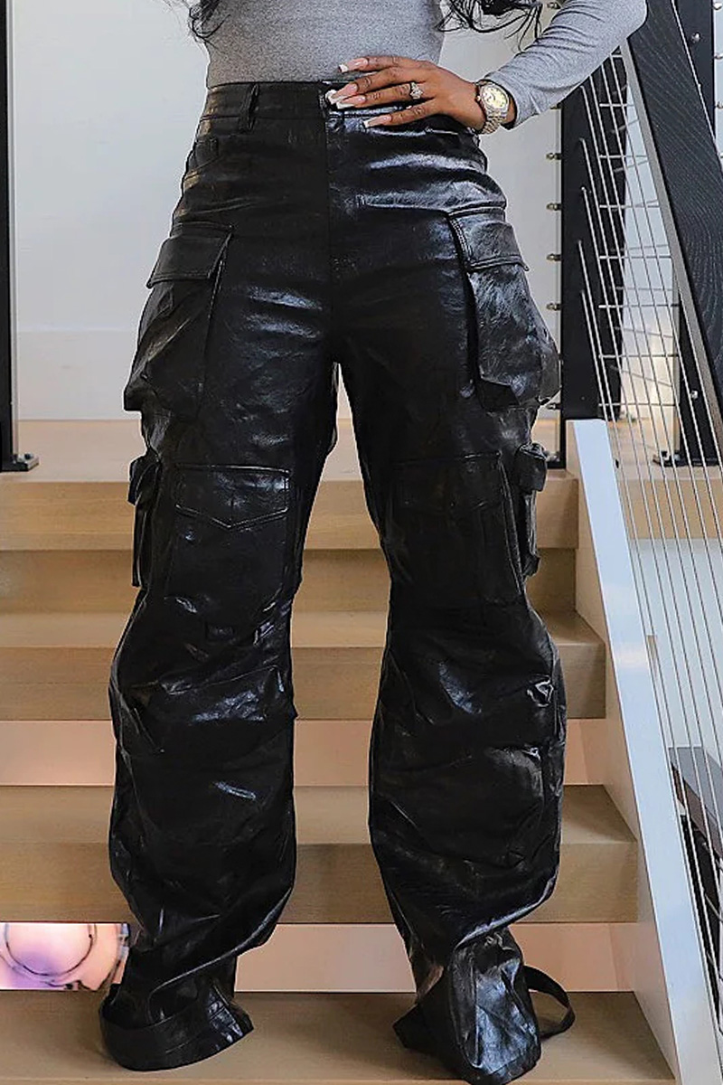 Street Solid High Waist Straight Bottoms