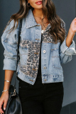 Casual Leopard Ripped Pocket Turndown Collar Outerwear