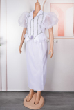 Casual Solid Patchwork Hot Drill Turndown Collar Plus Size Two Piece Set