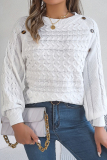 Casual Solid Buttons Weave O Neck Tops