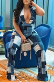 Sexy Casual Print Backless Halter Plus Size Jumpsuits