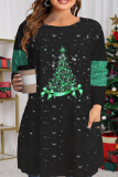 Casual Christmas Tree Printed Patchwork O Neck Tops